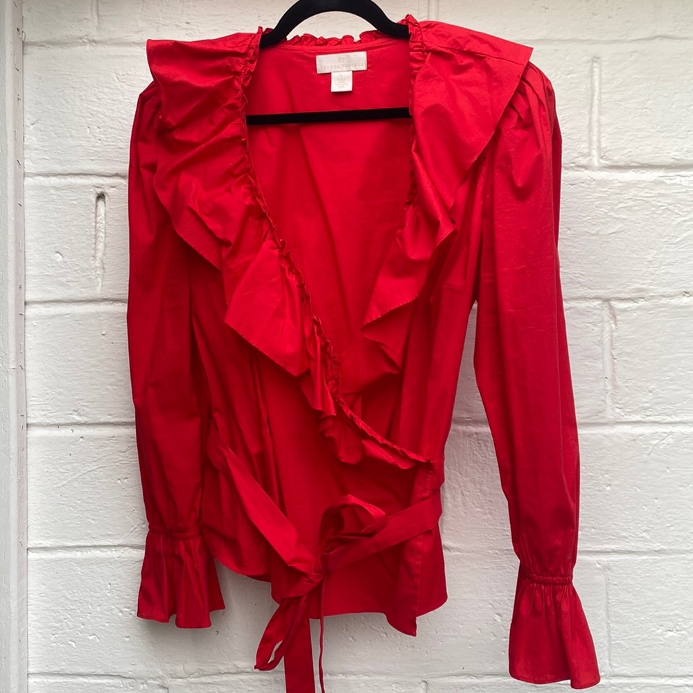 Rachel Parcell | Wrap red blouse with ruffles | size L |